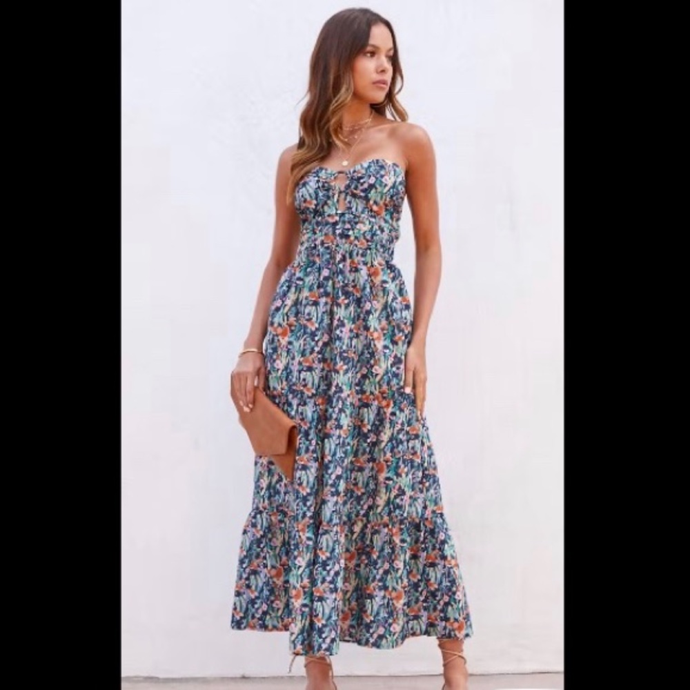 Lush strapless floral maxi dress